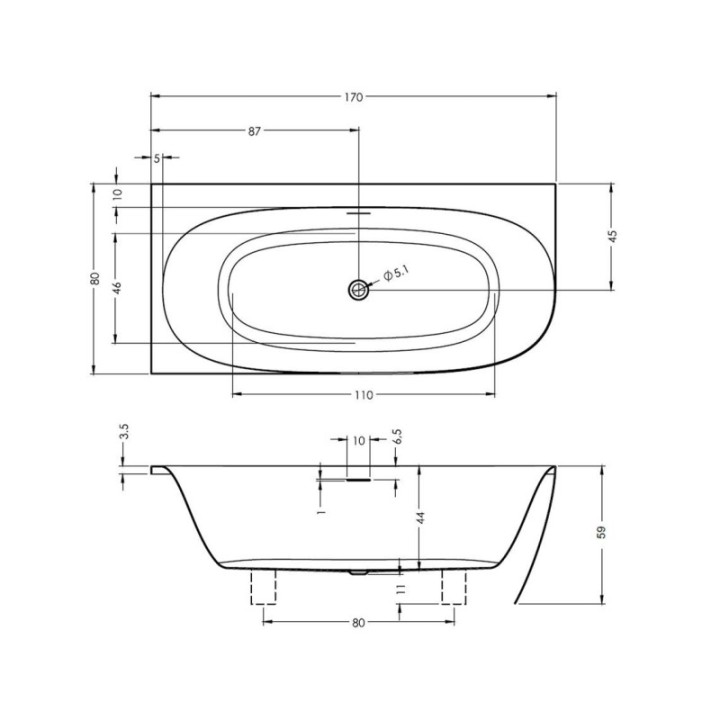 Wanna narożna 170x80 cm RIHO OMEGA CORNER lewa biała B098001005