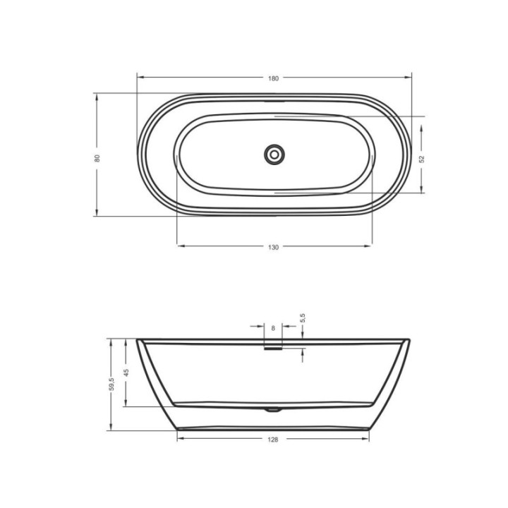 Wanna 180x84 cm RIHO INSPIRE VELVET biała/czarna mat B085001220