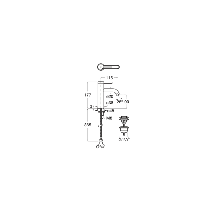Bateria umywalkowa z korkiem click-clack ROCA ONA chrom A5A3A9EC00