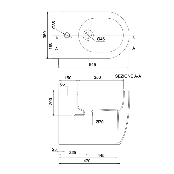 Bidet stojący 54,5x36 cm SCARABEO MOON night 552335