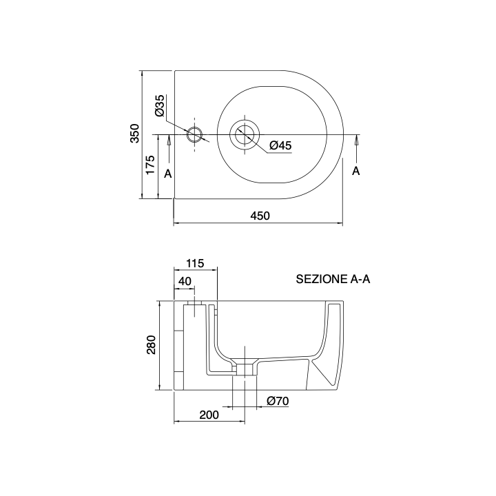 Bidet podwieszany 45x35 cm SCARABEO MOON tobacco 552553