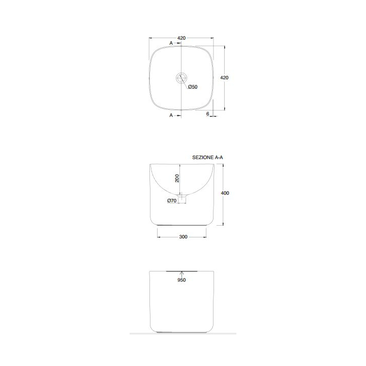 Umywalka nablatowa 42x42x40 cm SCARABEO MOON bez otw. musk 550355
