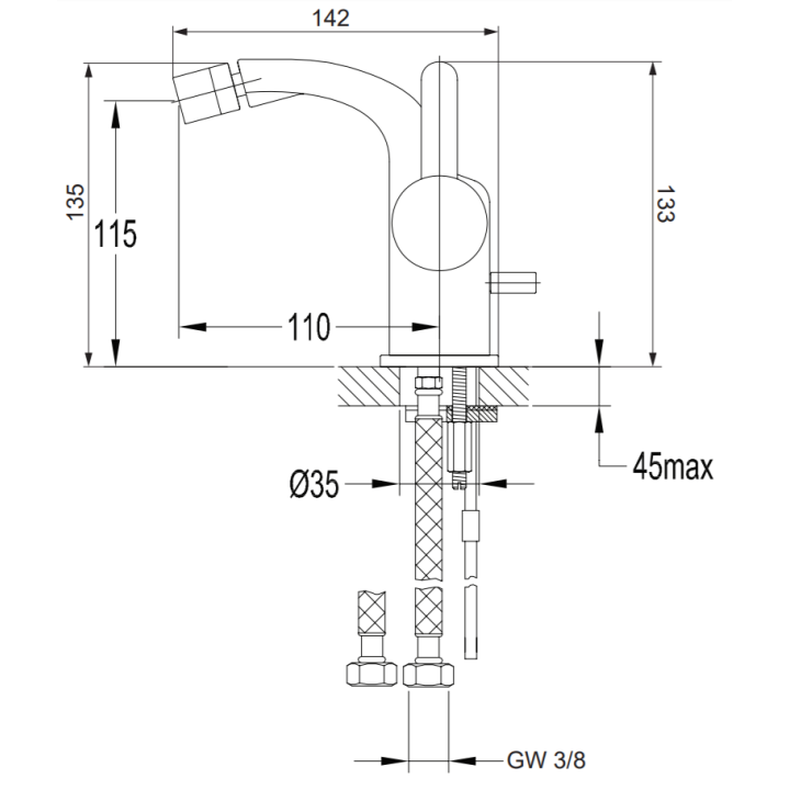 Bateria bidetowa sztorcowa Omnires Darling czarna DA5020BL