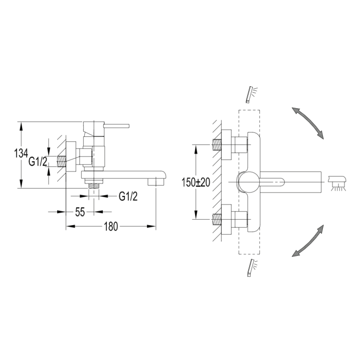 Bateria wannowa naścienna Omnires Darling czarna DA5031BL