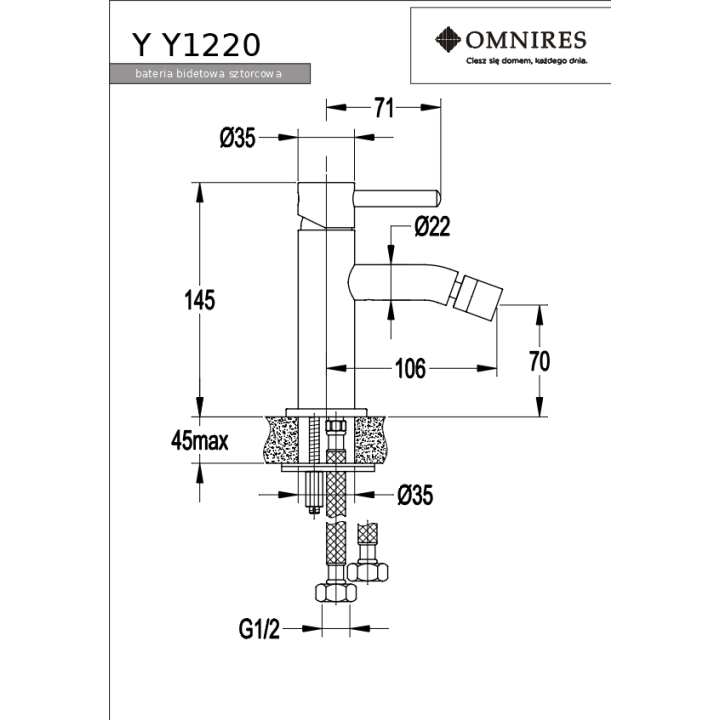 Bateria bidetowa Omnires Y miedź Y1220CP