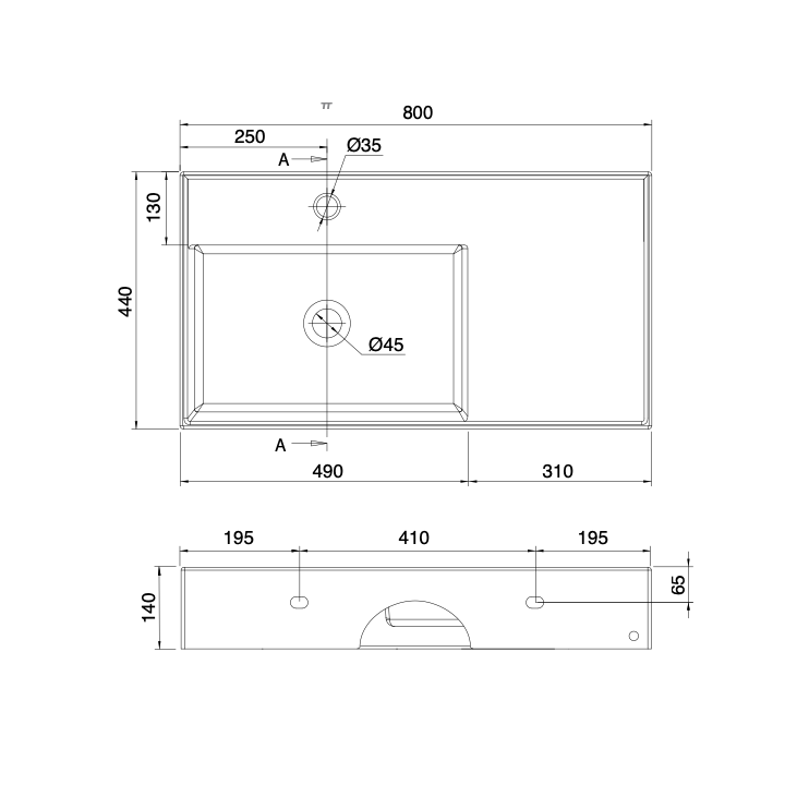 Umywalka ścienna 80x44 cm SCARABEO TEOREMA 2.0 z otw. lewa ocean 511556