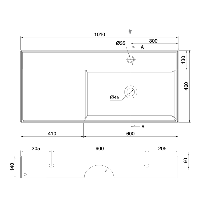 Umywalka 101x46 cm SCARABEO TEOREMA 2.0 z otw. prawa piaskowa 512052