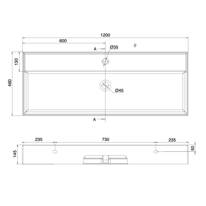 Umywalka 120x46 cm SCARABEO TEOREMA 2.0 z otw. biała 5107/R-120A