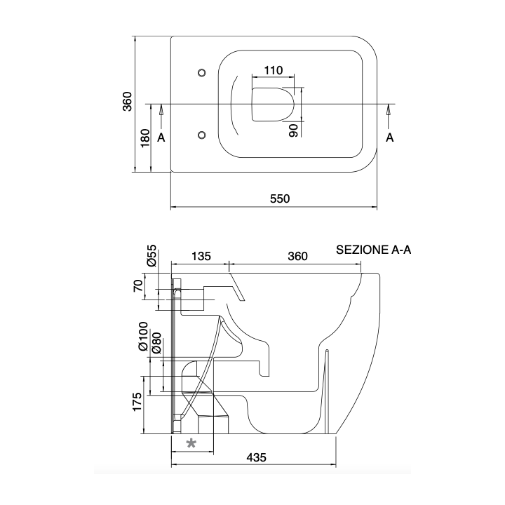 Miska WC stojąca 55x36 cm SCARABEO TEOREMA 2.0 ardesia 5138/CL49