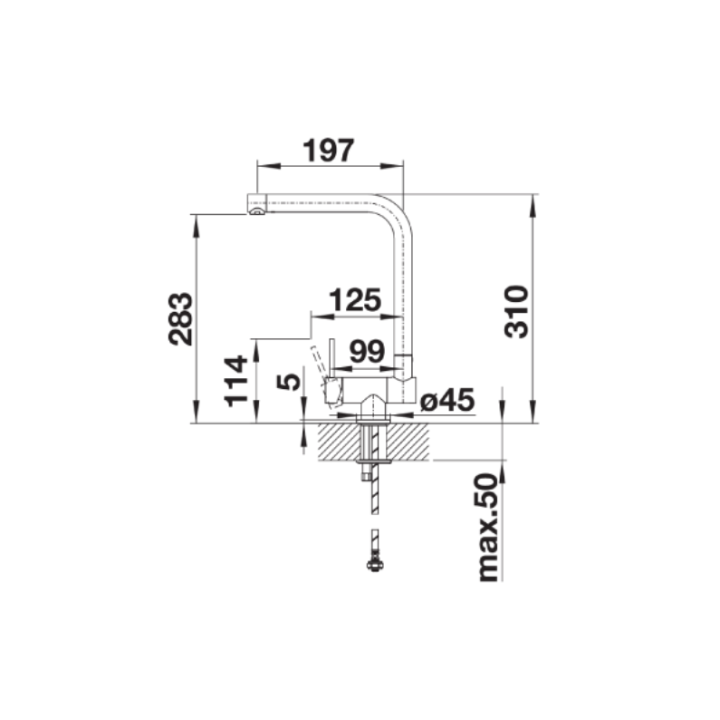 Bateria BLANCO LARESSA-F CHROMOWANA DŹWIGNIA Z PRAWEJ STRONY 521545