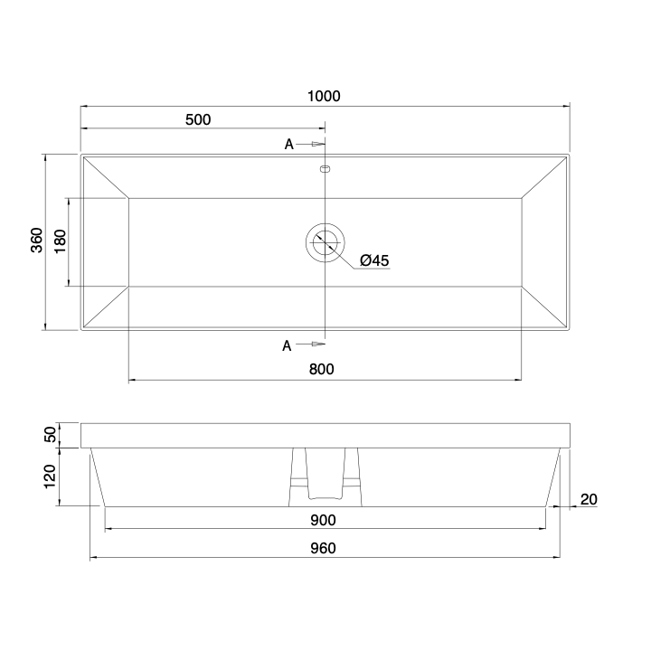 Umywalka 100x36 cm SCARABEO TEOREMA 2.0 bez otw. ardesia 513349