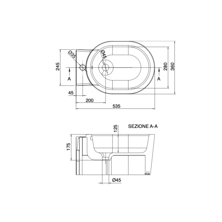Bidet podwieszany 53,5x36 cm SCARABEO BUCKET biały 8813