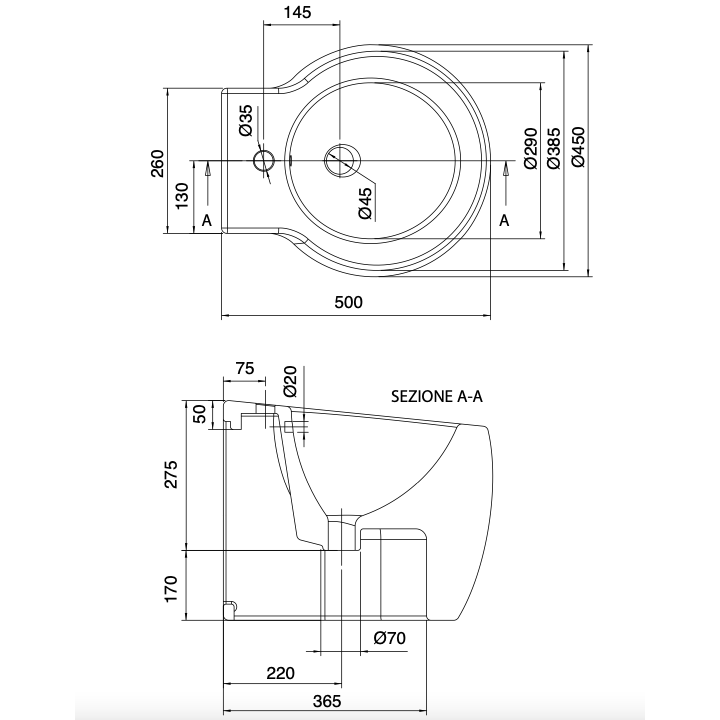 Bidet stojący 50x45 cm SCARABEO PLANET biały 8403