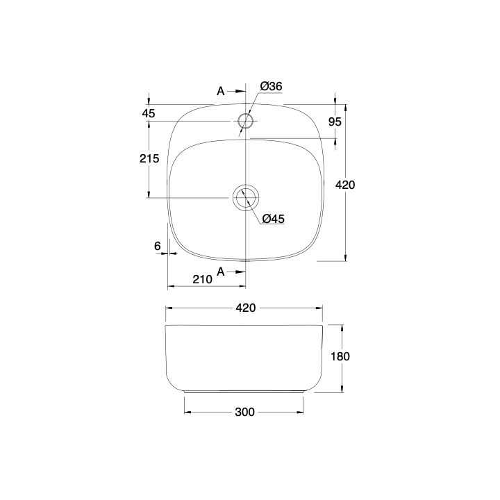 Umywalka 42x42 cm SCARABEO MOON z otw. biały/neutralny 5504SENT