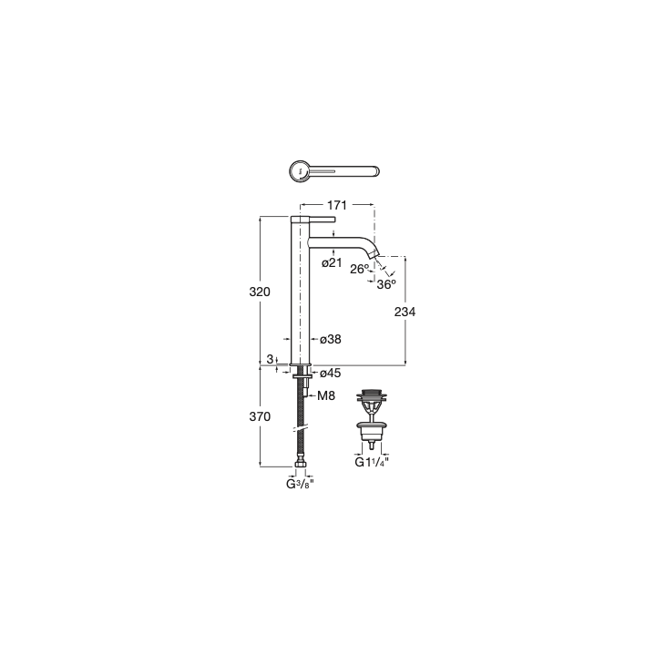 Bateria umywalkowa wysoka z korkiem click-clack ROCA ONA titanium black A5A349ECN0