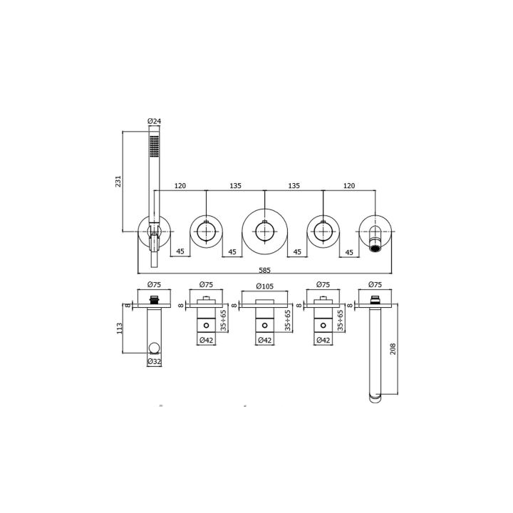 Bateria wannowa termostat PAFFONI STICK stal szczotkowana MDE001ST