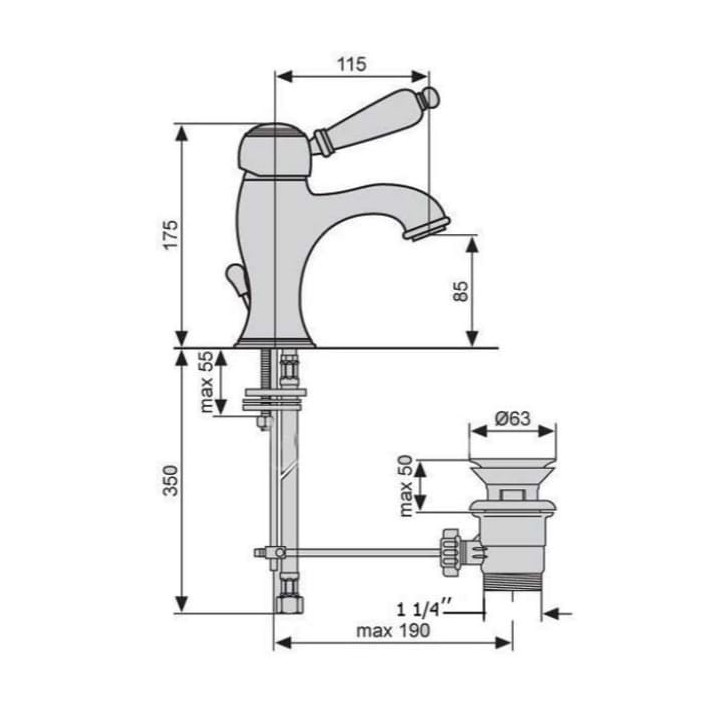 Bateria umywalkowa stojąca EMMEVI LAGUNA chrom 40063CR