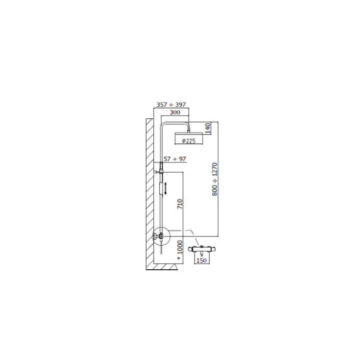 Kolumna natryskowa 30 cm PAFFONI stal szczotkowana ZCOL646K.ST