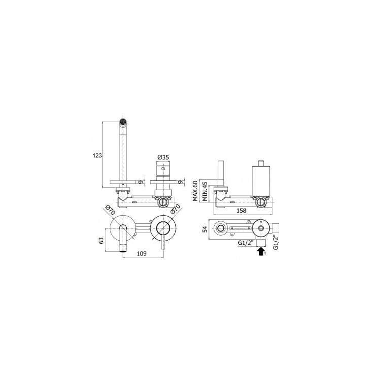 Bateria umywalkowa 128 mm PAFFONI LIGHT stal szczotkowana LIG104ST70