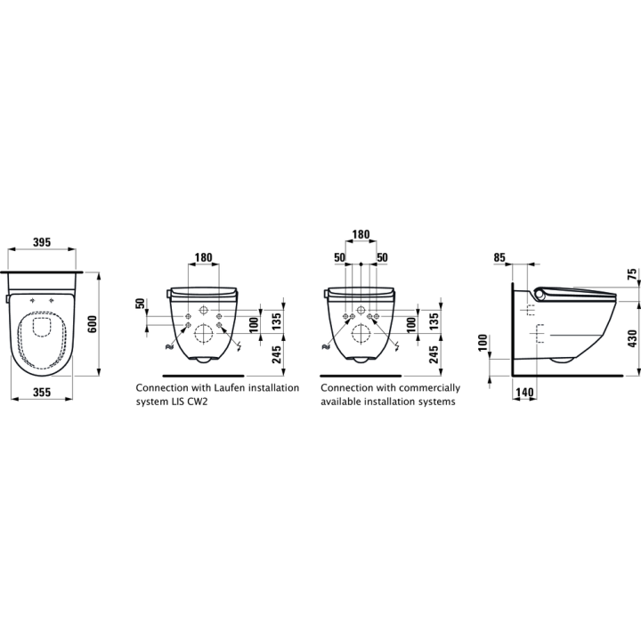 Toaleta myjąca podwieszana Riva Laufen RIMLESS 395 x 600 x 505 mm czarny połysk H8206910200001