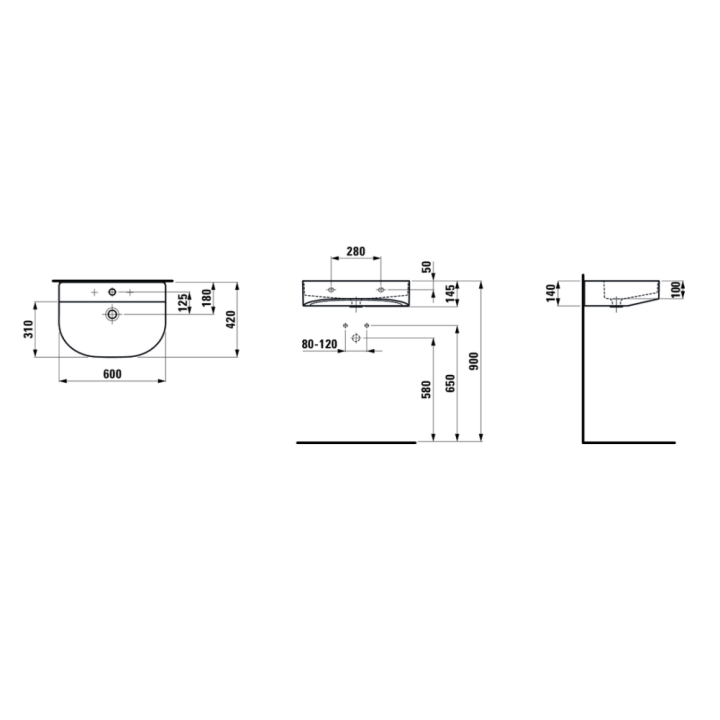 Umywalka Laufen Sonar 600x420 mm bez otw. biała LCC H8103424001091
