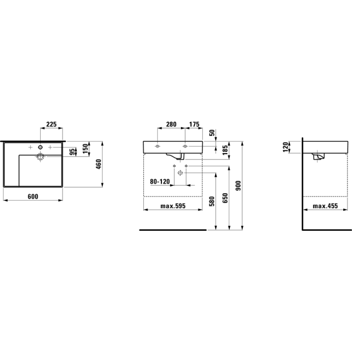 Umywalka Laufen Kartell 600x460 mm blat po lewej z 3 otw. biała LCC H8103354001581