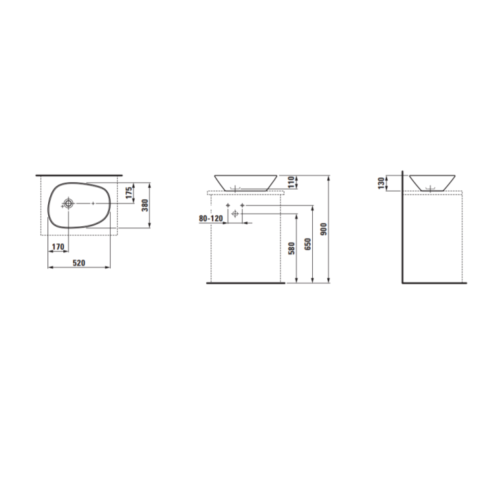 Umywalka Laufen Palomba 520x380 mm bez otw. biała LCC H8168024001121