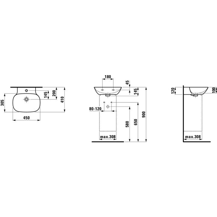 Umywalka Laufen Ino 450x410 mm bez otw. biała LCC H8153014001091