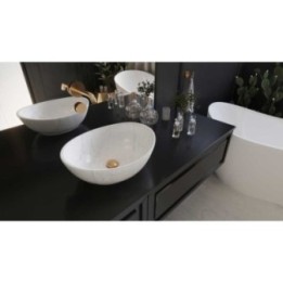 Kamienna umywalka AD naturalnie Kelud nablatowa 410x335x140mm biały marmur KUN-001BI
