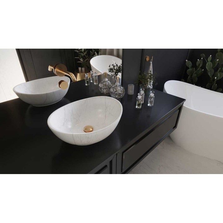 Kamienna umywalka AD naturalnie Kelud nablatowa 410x335x140mm biały marmur KUN-001BI