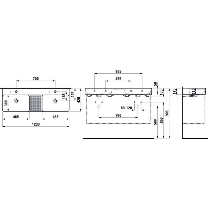 Umywalka ścienna Laufen Val 1200x420 mm z otw. biała LCC H8142824001041