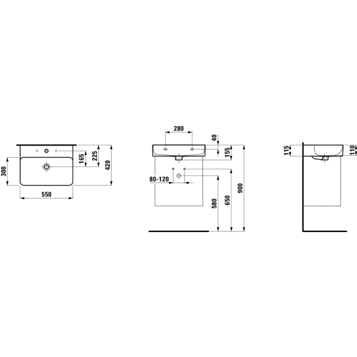 Umywalka ścienna Laufen Val 550x420 mm z otw. biała LCC H8102824001041