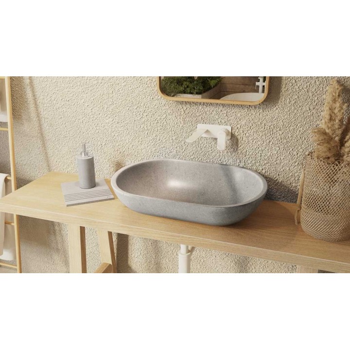 Kamienna umywalka nablatowa AD naturalnie PINATUBO 600x430x140mm szary marmur KUN-003SZ