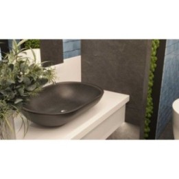 Kamienna umywalka nablatowa AD naturalnie PINATUBO 600x430x140mm czarny granit KUN-003CZ
