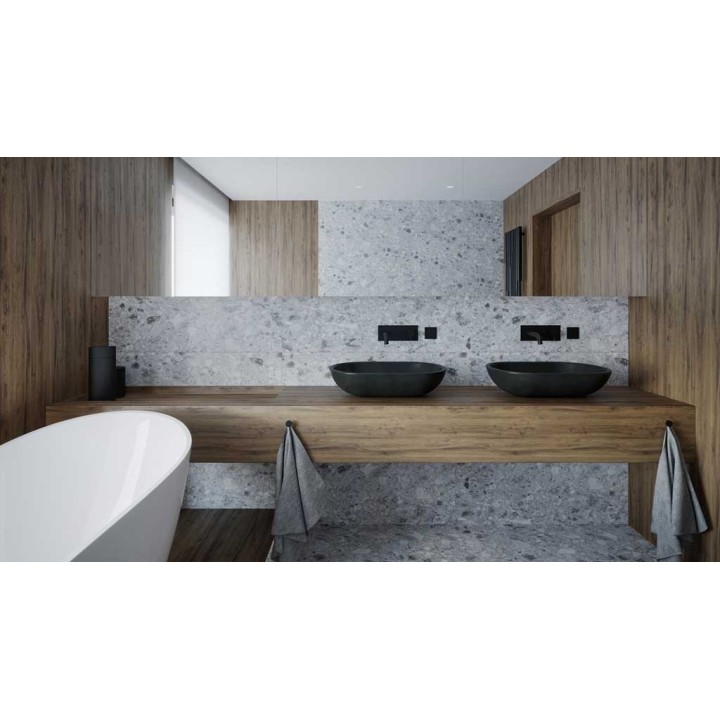 Kamienna umywalka nablatowa AD naturalnie PINATUBO 600x430x140mm czarny granit KUN-003CZ