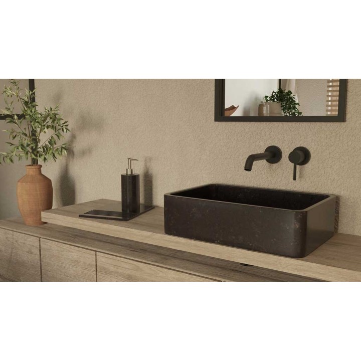 Kamienna umywalka nablatowa AD naturalnie ETNA MINI 450x300x115mm czarny granit KUN-004CZ-M