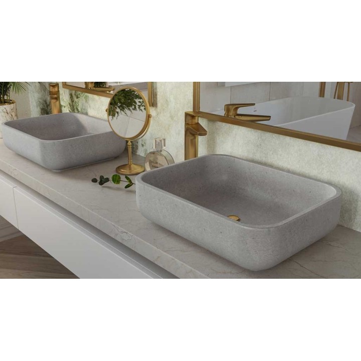 Kamienna umywalka nablatowa AD naturalnie GALERAS 510x410x140mm szary marmur KUN-005SZ