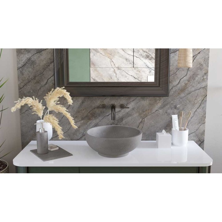 Kamienna umywalka nablatowa AD naturalnie APO 380x380x150mm szary marmur KUN-006SZ