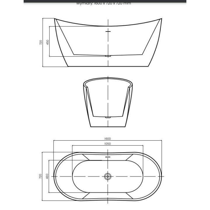 Wanna wolnostojąca AD naturalnie PRESENTA 1600x720x720mm z przelewem AWW-002-160ZP