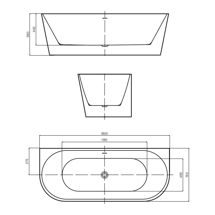 Wanna wolnostojąca AD naturalnie GAULI 1800x750x580mm z przelewem AWW-004-180ZP