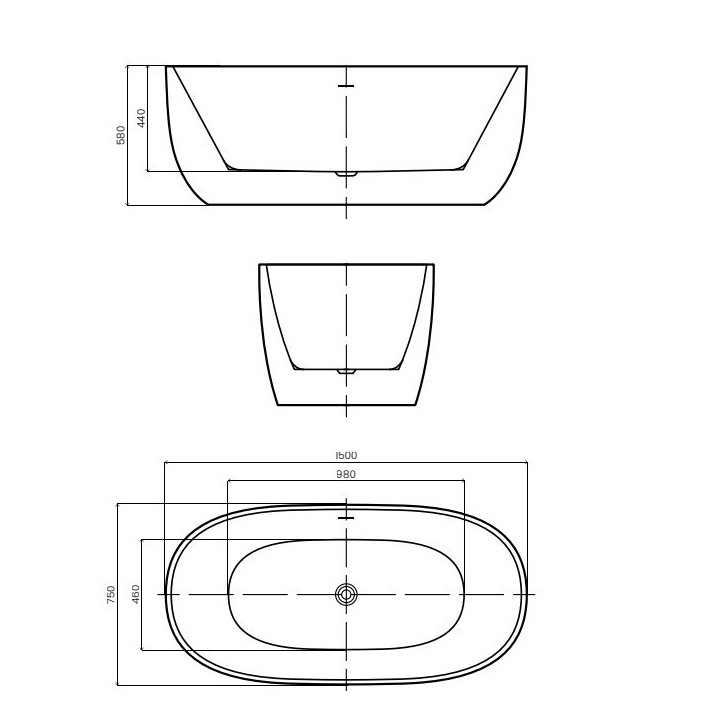 Wanna wolnostojąca AD naturalnie OTEMMA 1500x750x580mm z przelewem AWW-006-150ZP