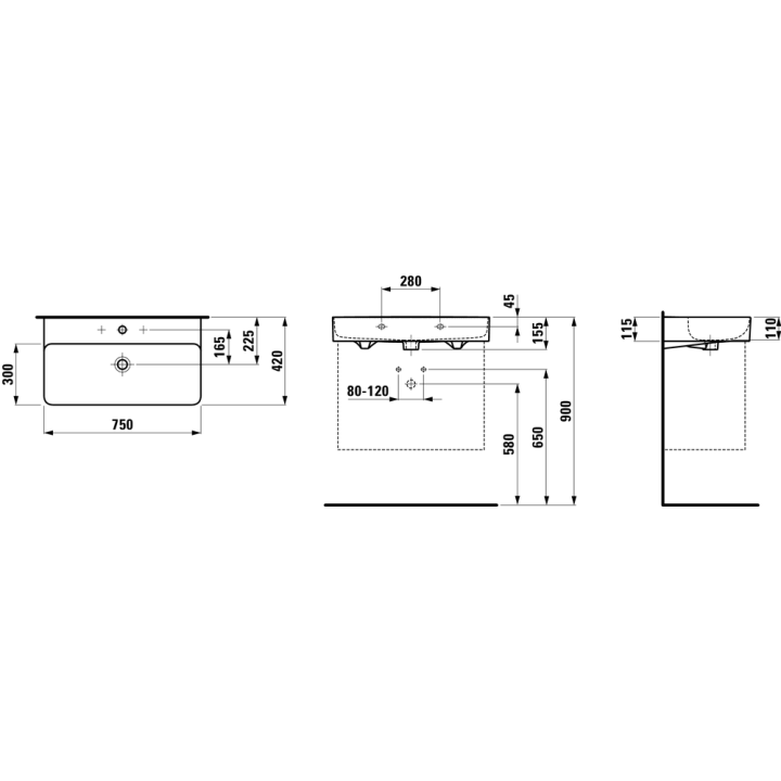 Umywalka Laufen Val 750x420 mm szlifowana bez otw. biała LCC H8162854001091