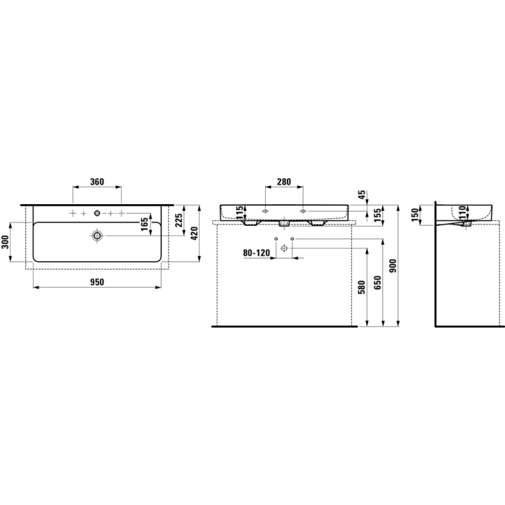 Umywalka Laufen Val 950x420 mm szlifowana z otw. biała LCC H8162874001041