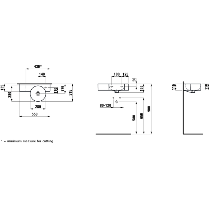 Umywalka ścienna Laufen Val 550x315 mm z otw. biały mat H8152847571061