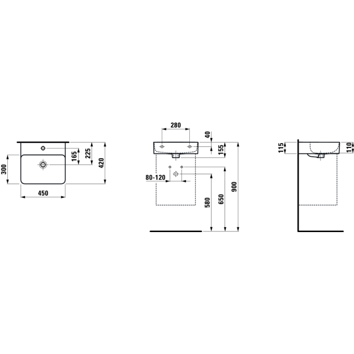Umywalka ścienna Laufen Val 450x420 mm z otw. biały mat H8152817571041