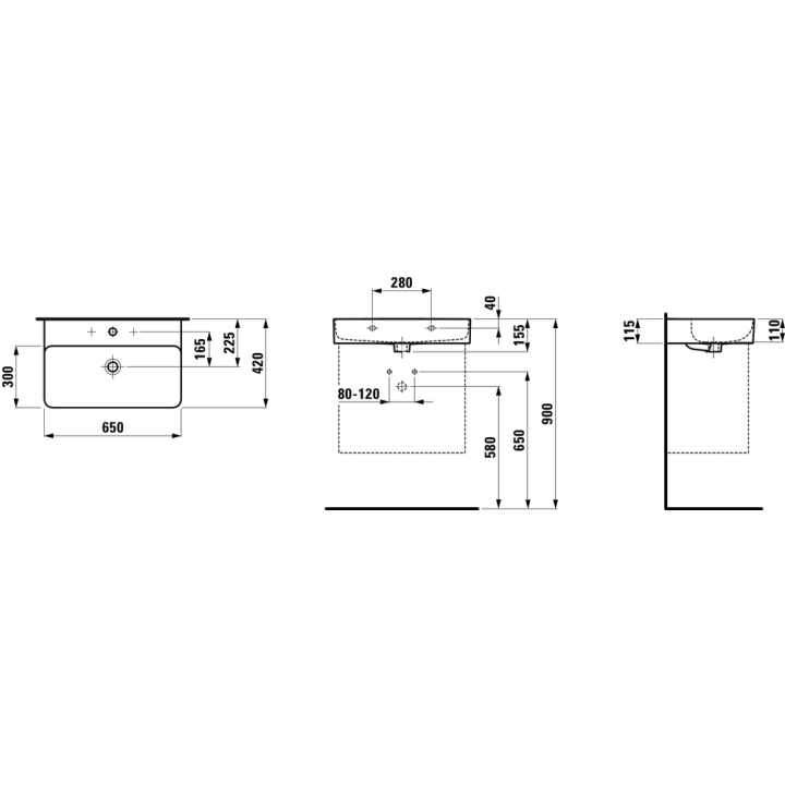 Umywalka Laufen Val 650x420 mm bez otw. biały mat H8102847571091