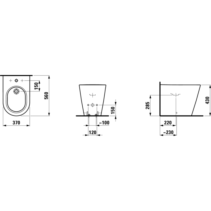 Bidet stojący Laufen Kartell 370x560 mm grafit mat H8323317583021