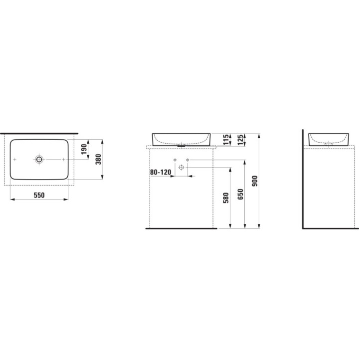 Umywalka 500x380 mm LAUFEN PRO S bez otw. biała H8129650001121