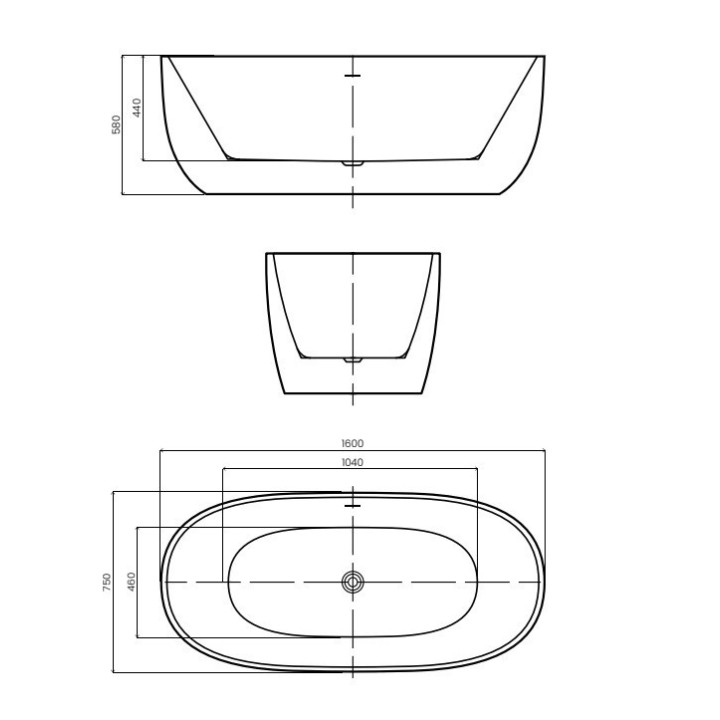 Wanna wolnostojąca AD naturalnie OTEMMA 1600x750x580mm z przelewem AWW-006-16OZP