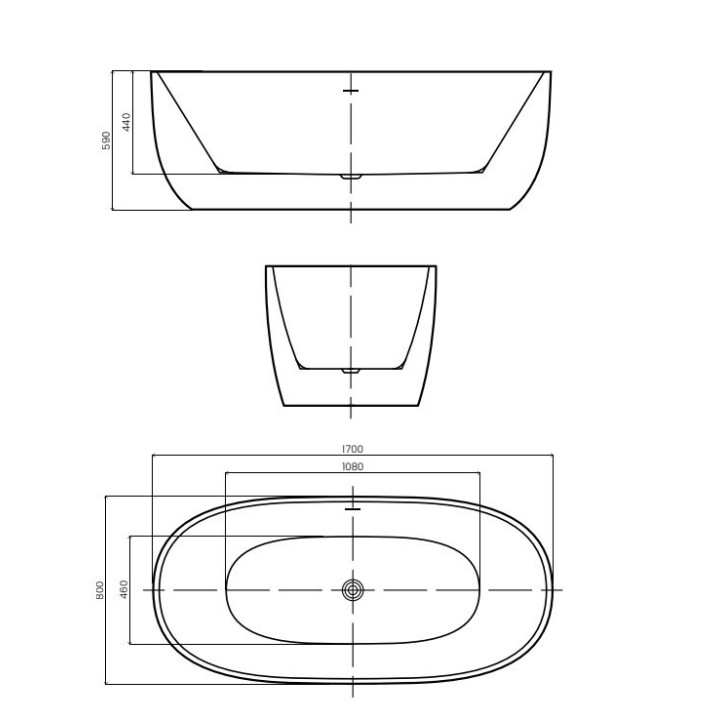 Wanna wolnostojąca AD naturalnie OTEMMA 1700x800x590mm z przelewem AWW-006-170ZP